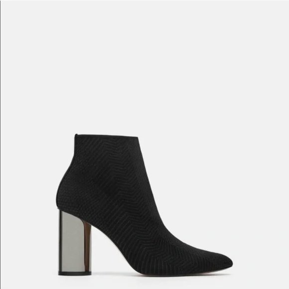 ZARA SOCK STYLE HIGH HEELES ANKLE BOOT Black - Picture 2 of 4